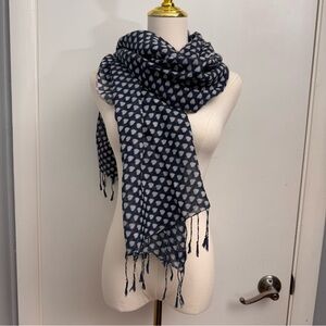 Women’s Golden Prince Silk Wool Heart Print Scarf Wrap Navy
